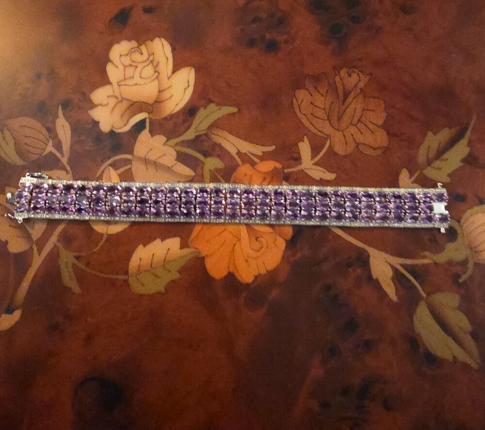 JTV African Amethyst Diamond Sterling Silver Bracelet